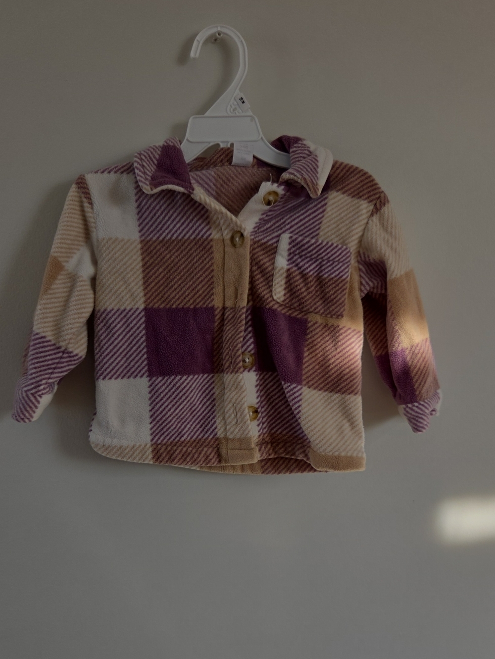 Kids Plaid Button-Up Shacket - Purple & Cream